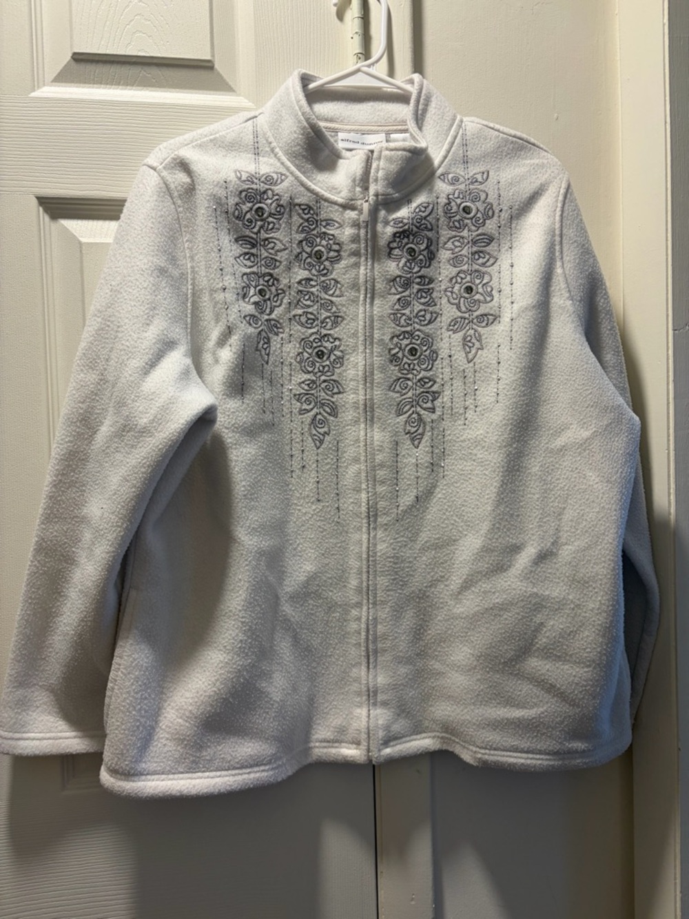 Vintage Style Beaded Floral Zip Up Cardigan White Embellished Cottagecore Jacket